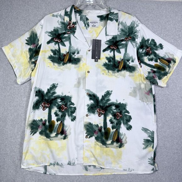 Hawaiian Shirt Mens XL White Aloha Button Short Sleeve Modern Print - Picture 1 of 13